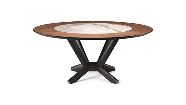 Tavolo rotondo con piano in legno e ceramica Planer Ker-Wood Round di Cattelan Italia