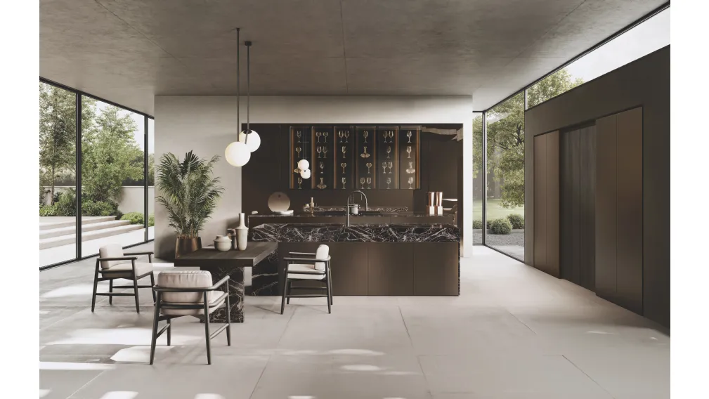 Cucina Design in MDF con isola Bluna Tech Alluminio di Binova