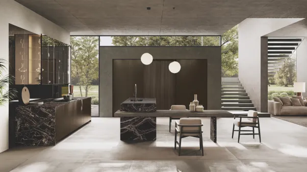 Cucina Design con isola Bluna Tech Alluminio di Binova