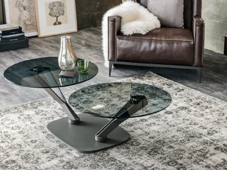 Tavolino in acciaio con doppio piano circolare in vetro Viper di Cattelan Italia
