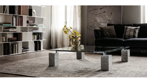 Tavolino con 4 piedi in pietra e piano in cristallo Dielle di Cattelan Italia
