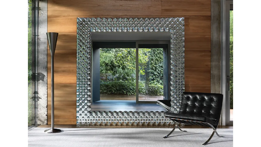 Specchio quadrato con cornice in vetro fuso retroargentato Pop di Fiam
