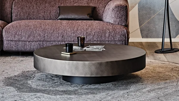 Tavolino rotondo con top in legno verniciato Brushed Grey Arena di Cattelan Italia