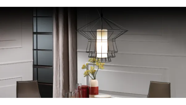 Lampada a sospensione in acciaio verniciato e rivestimento in tessuto Zeppelin di Cattelan Italia