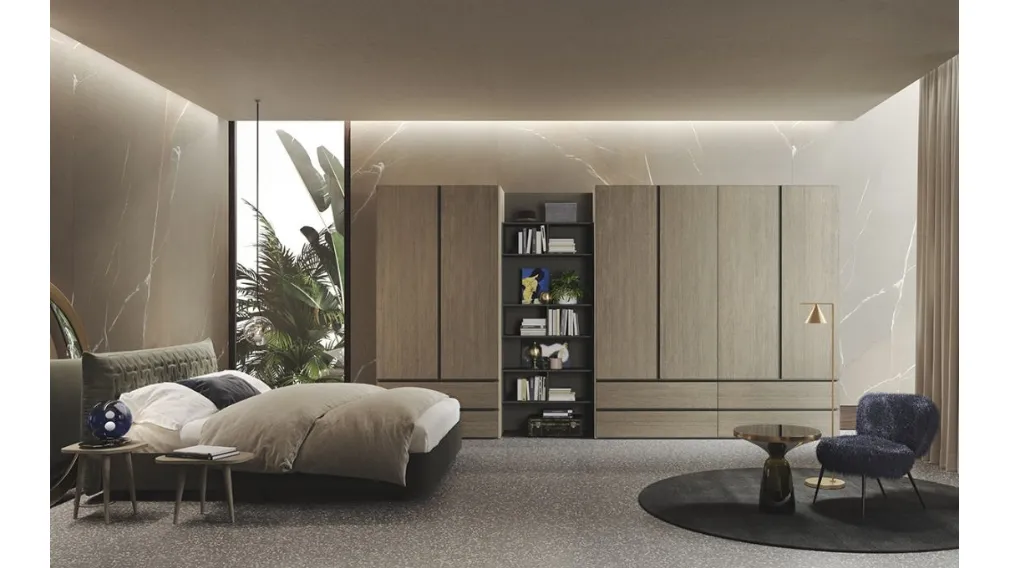 Armadio Ante Battenti 10 in finitura rovere argilla con colonna libreria di Morassutti