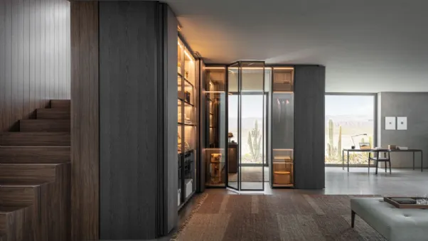Cabina Armadio con ante a soffietto Gliss Master Sistema 7 in vetro e legno di Molteni & C
