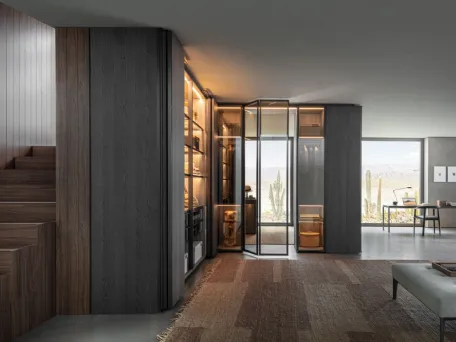 Cabina Armadio con ante a soffietto Gliss Master Sistema 7 in vetro e legno di Molteni & C