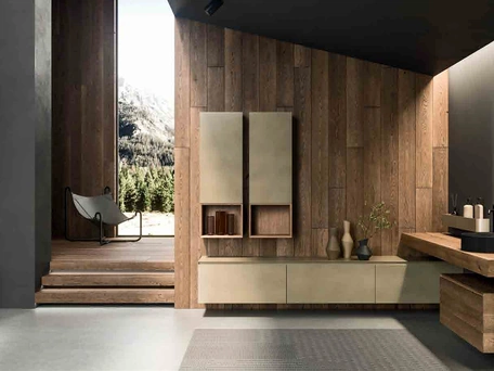 Mobile da Bagno sospeso 360Gradi_Concept_03 in legno e laccato ossidato di Altamarea
