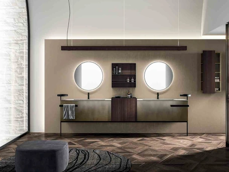 Mobile da Bagno Lympha_Concept_06 in laccato ossidato ottone e eucalipto termocotto di Altamarea