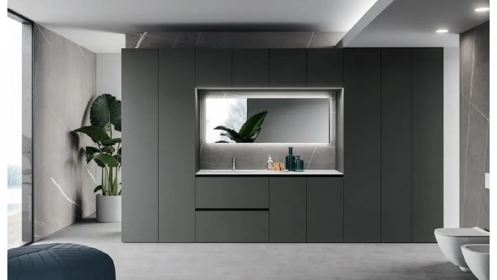 Mobile da Bagno per lavanderia Modo Laundry 17 in laccato tecnomatt Fumo di Altamarea