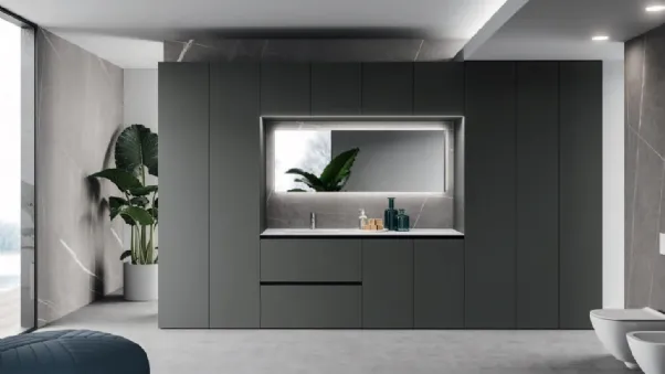 Mobile da Bagno per lavanderia Modo Laundry 17 in laccato tecnomatt Fumo di Altamarea