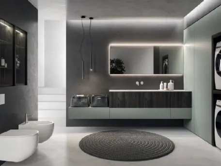 Mobile da Bagno per lavanderia Modo Laundry 16 in laccato Tecnomatt Verde Timo e melaminico Smoke di Altamarea