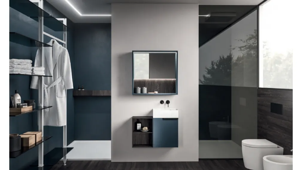 Mobile da Bagno Modo Project Petit 14 in Fenix Blu e laminato Rovere di Altamarea