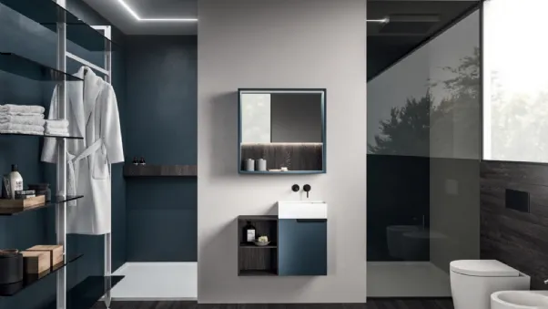 Mobile da Bagno Modo Project Petit 14 in Fenix Blu e laminato Rovere di Altamarea