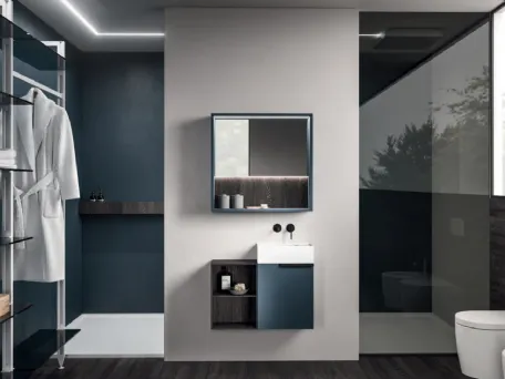 Mobile da Bagno Modo Project Petit 14 in Fenix Blu e laminato Rovere di Altamarea