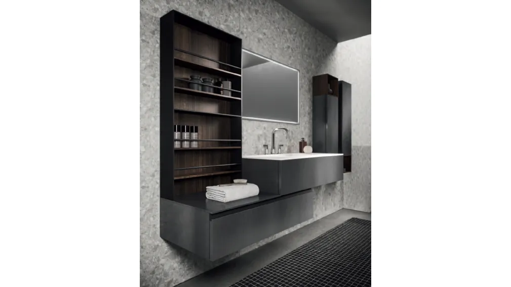 Mobile da Bagno Modo Project 09 in laccato ossido Piombo e Eucalipto termocotto di Altamarea
