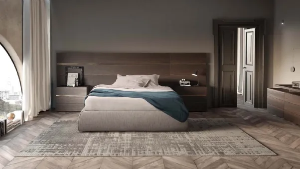 Letto matrimoniale sommier in tessuto con Boiserie in legno di Pianca