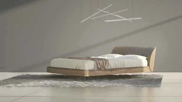Letto matrimoniale in legno quercia con piedi in vetro e LED Elite di Voltan