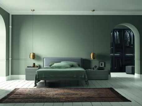 Letto in legno di rovere con testiera in tessuto imbottito Jolye di Morassutti