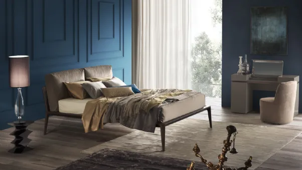 Letto Kale Rovere Carbon e cuscini imbottiti in Pelle Vintage di Olivieri