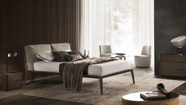 Letto Kale Rovere Visone con Cuscini Testata in Cotone Juta di Olivieri