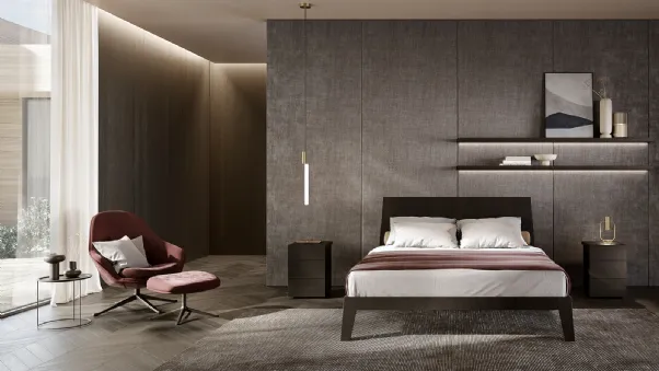 Letto con testiera Leonardo in Rovere Carbon di Olivieri