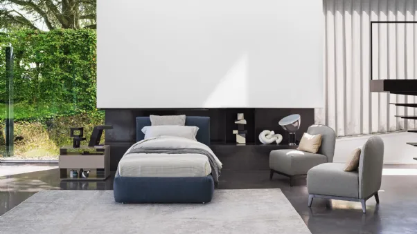 Letto Singolo moderno ed elegante Merkurio in tessuto morbidamente imbottito di Flou