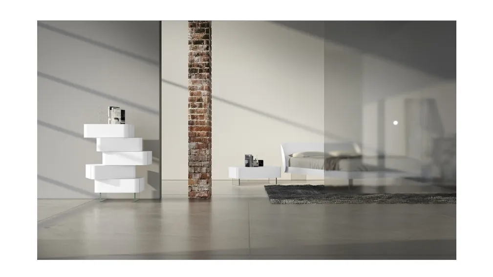 Letto in laccato bianco opaco con incisione My Love 01 di Voltan