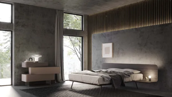 Letto con testiera No-vo Quercia Carbone di Voltan