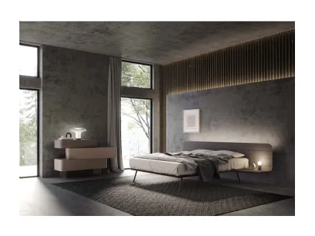 Letto con testiera No-vo Quercia Carbone di Voltan