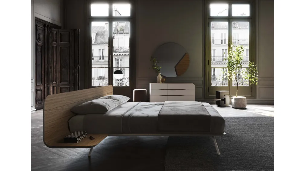 Letto con testiera in legno No-vo Quercia di Voltan