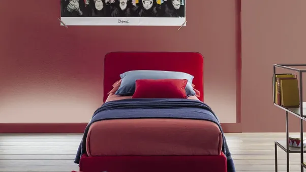 Letto singolo in tessuto con testiera Frick Round di Twils