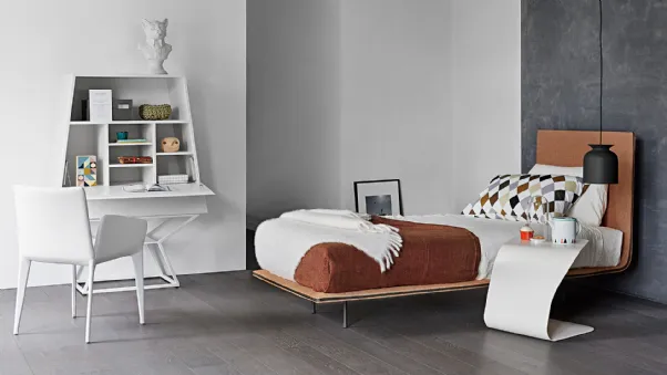 Letto singolo Thin in tessuto con testiera dal design minimale di Bonaldo