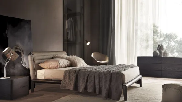 Letto Tube Rovere Carbon con imbottitura testata in Ecopelle di Olivieri