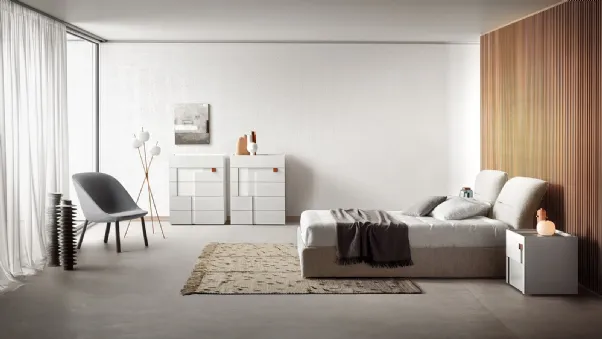 Letto in tessuto imbottito con testiera Vintage di Pianca