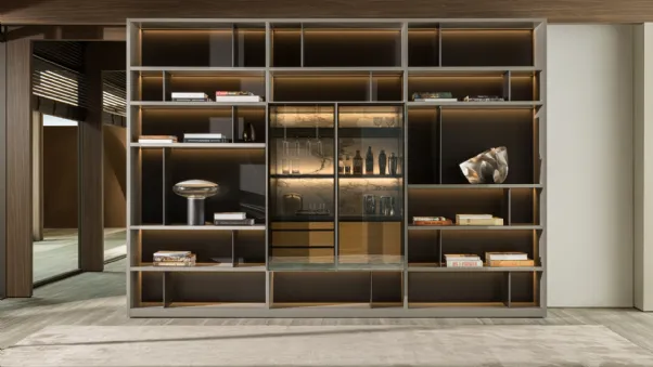Libreria a muro in laccato opaco con vetrina centrale 505 UP SYSTEM 06 di Molteni & C
