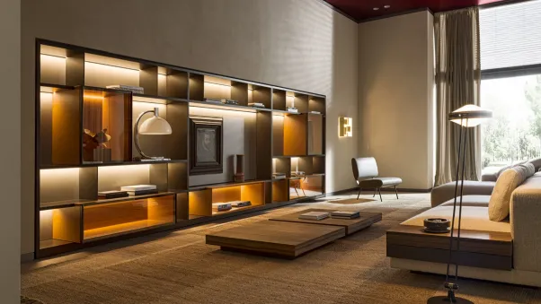 Libreria a muro in laccato opaco e vetro 505 UP SYSTEM 09 di Molteni & C