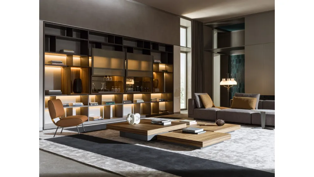 Libreria componibile in laccato opaco con schienali in specchio bronzato 505 UP SYSTEM 10 di Molteni & C