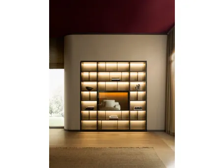 Libreria a muro componibile in laccato opaco con schienali in specchio bronzato 505 UP SYSTEM 10 di Molteni & C