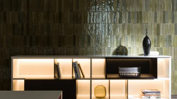 Libreria a muro in laccato opaco con particolari in legno 505 UP SYSTEM 12 di Molteni & C