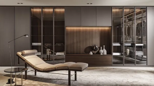 Libreria a muro 505 UP SYSTEM 03 in laccato opaco, vetro e legno di Molteni & C