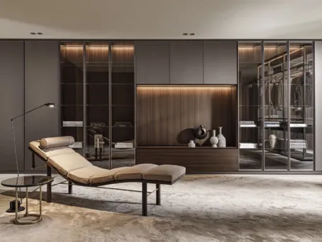 Libreria a muro 505 UP SYSTEM 03 in laccato opaco, vetro e legno di Molteni & C