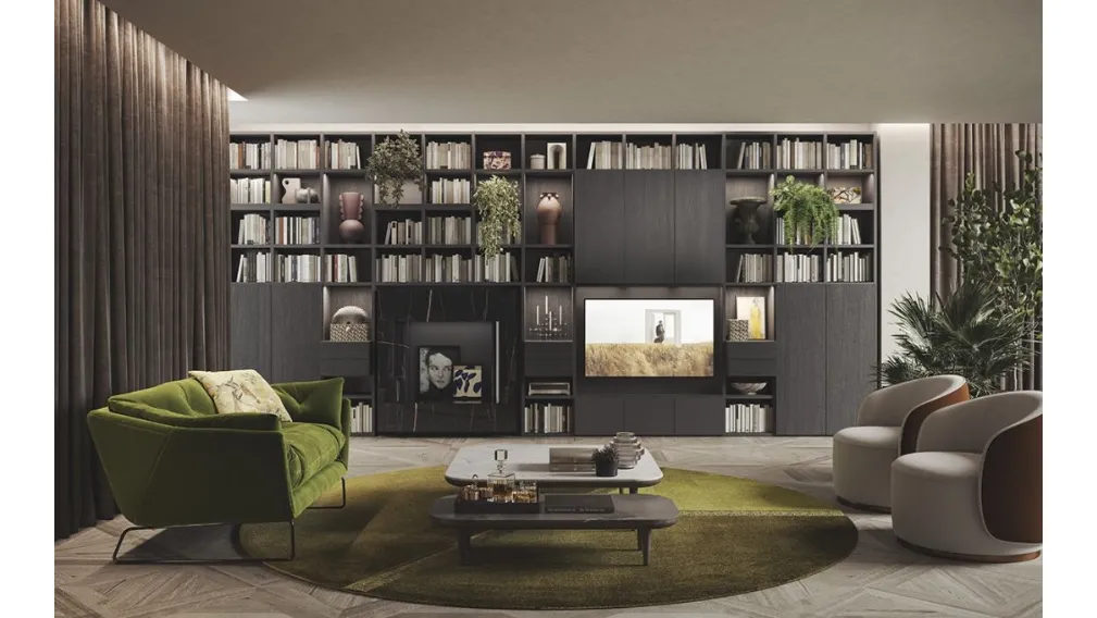 Libreria Live & Logic Systems 05 in rovere carbone e laccato ardesia opaco di Morassutti