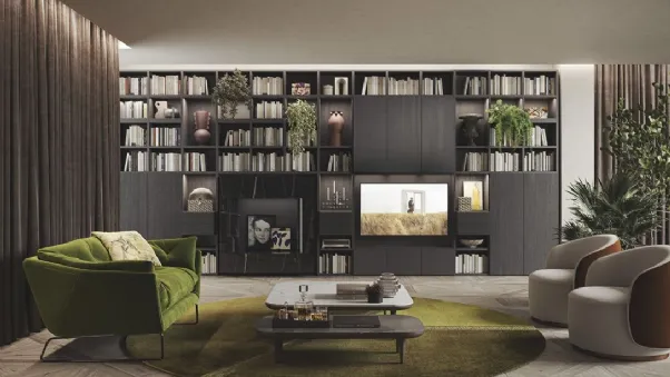 Libreria Live & Logic Systems 05 in rovere carbone e laccato ardesia opaco di Morassutti