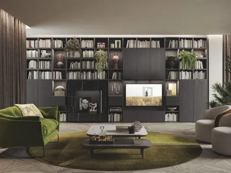 Libreria Live & Logic Systems 05 in rovere carbone e laccato ardesia opaco di Morassutti