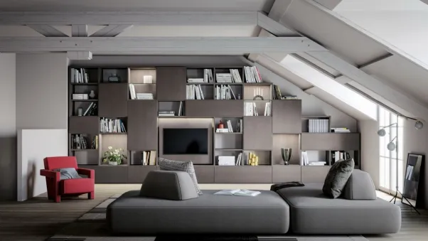 Libreria su misura Logic Collection 06 in rovere fumo di Morassutti