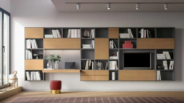 Libreria sospesa Logic Collection 12 in rovere avana elaccato opaco ardesia di Morassutti