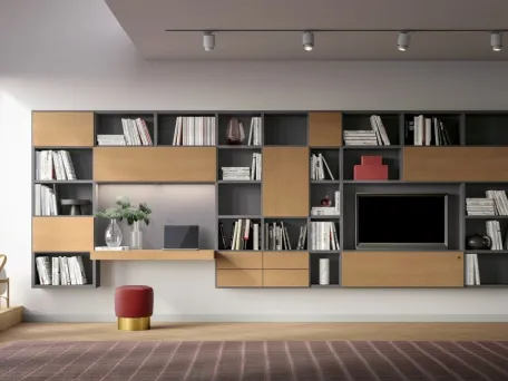 Libreria sospesa Logic Collection 12 in rovere avana elaccato opaco ardesia di Morassutti
