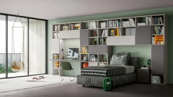 Libreria a ponte Logic Collection 13 in laccato grigio e canapa opaco di Morassutti