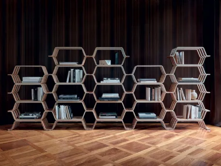 Libreria componibile MHC2 in legno curvato rivestito in Noce di Molteni & C